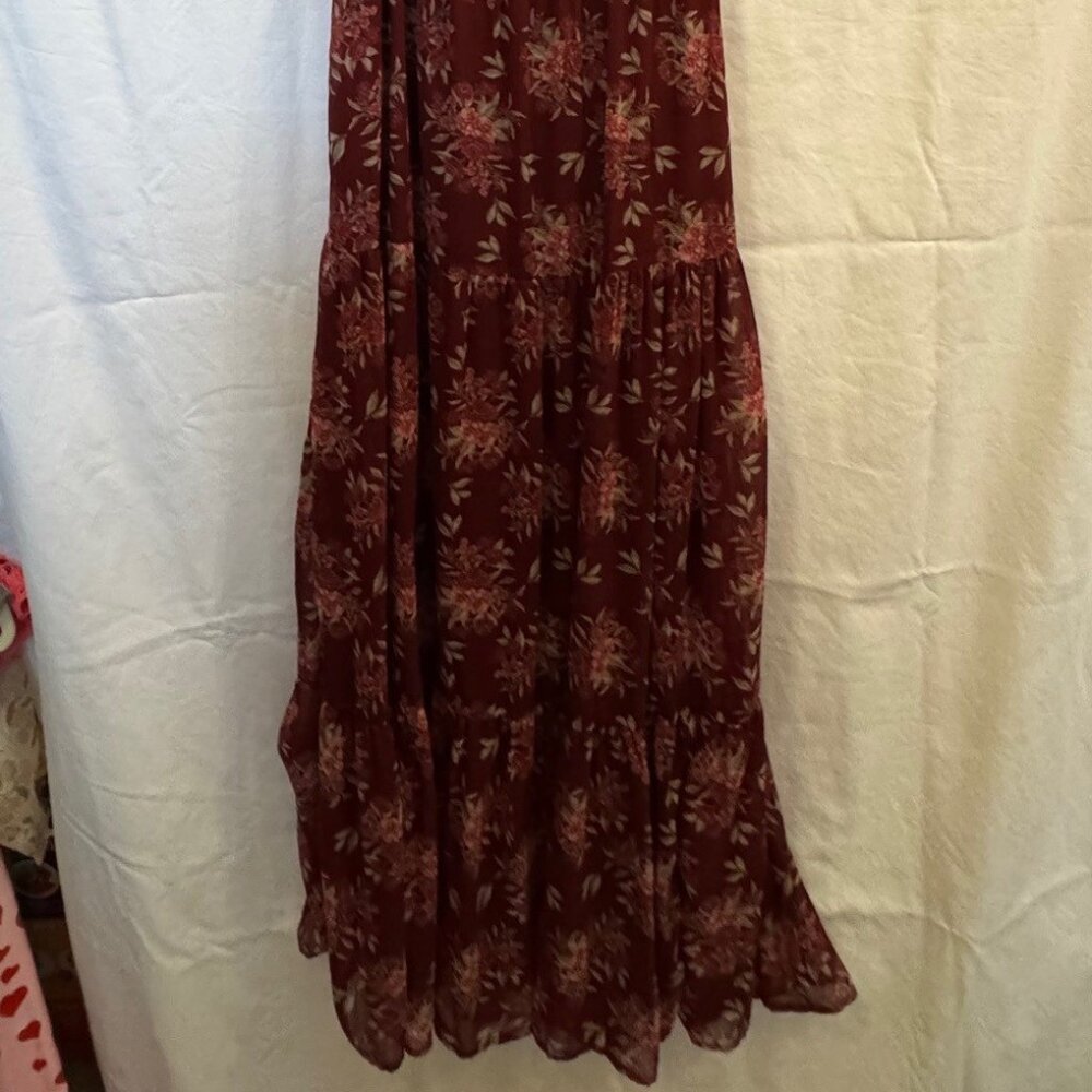 Altar'd State | Deane Floral Tiered Maxi Dress | Burgundy | Medium - Picture 7 of 7